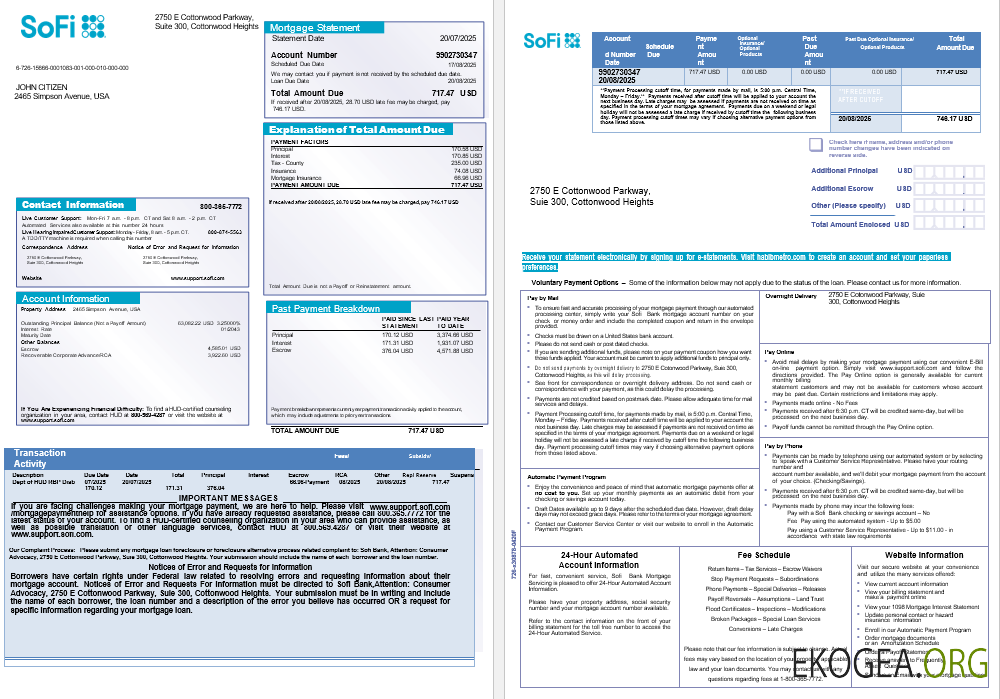 États , Unis, Sofi, banque, hypothèque, relevé, en, Word et PDF, formats, 3, pages template
